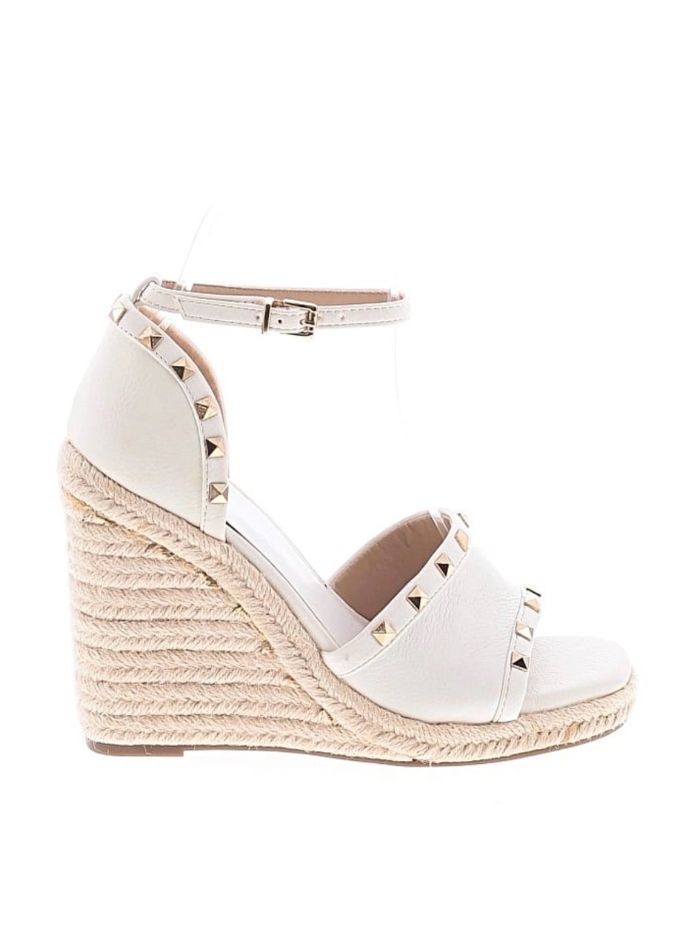 Mix No. 6 White Studded Espadrille Wedge Sandals with Ankle Strap Size 6